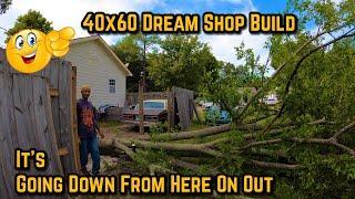 SprayWayCustoms 40X60 Dream Shop Build - Cutting Trees Down With A Cheap Chain Saw
