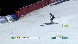 Sam Maes, 2 bronze medals, SL and GS,Junior Worlds 2019 Val di Fassa, Italy