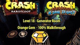 Crash Bandicoot 1 HD - Generator Room 100% Walkthrough - ORANGE GEM LOCATION - N. Sane Trilogy