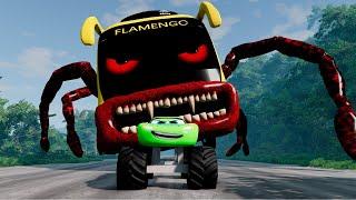 Epic escape from Lightning McQueen Spider Eater, Bus Eater,  Mack Robot Eater |BeamNG.Drive