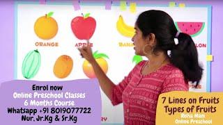 Different types of Fruits | 7 lines on Fruits | Activity on Fruits | Risha Mam Online Preschool