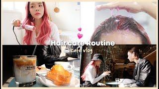PINK HAIRCARE ROUTINE + CAFE VLOG   | Erna Limdaugh