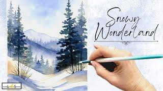 STRIKING Simple Snowscape! Techniques for a Snowy Mountain Watercolor Landscape Painting!