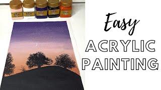 Easy Acrylic sunset painting - Pink sky sunset painting