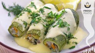 Stuffed Zucchini with minced beef in Avgolemono sauce | Fresh Piato