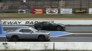 Hellcat battles ZR1 Corvette-1/4 mile drag races,the fastest Vette vs the fastest Dodge