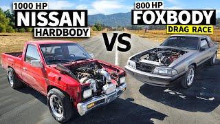 HARDBODY vs FOX BODY! 800hp Fox Body Mustang vs 1000hp Junkyard Nissan Hardbody