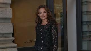 Katie Holmes steps out her apartment and heads to a dinner party in Tribeca