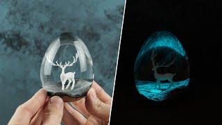 Night Glowing Epoxy Egg With Elk Deer Figure