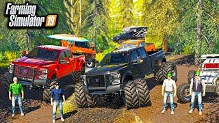 MILLIONAIRE'S GO MUDDING! EXTREME LIFTED TRUCKS ($130,000 FORD'S) | FARMING SIMULATOR 2019