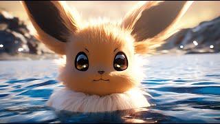 Eevee stares at you, transports to different worlds while Dire Dire Docks plays.