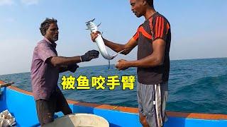 男人出海釣魚，卻被一條尖嘴魚咬住手臂，這也太倒楣