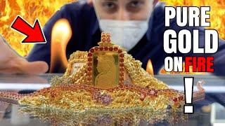 MAKING BURN 24K Pure Gold Jewelry with SAPPHIRES ! GOLD Sapphire JEWELRY REVIEW