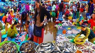 Eels, Squid​ Shrimp, Lobster,​ Crab, Live Fish, Vegetables at Chbar Ampov Market in Phnom Penh