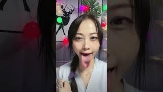 Amazing long and wide tongue of sexy chinese woman