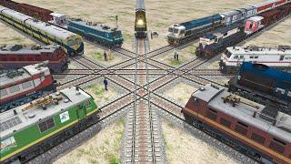 11 Trains Crossing Each other at Diamond Crossing - BeamNG.Drive