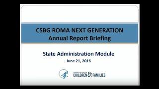 CSBG Annual Report: FRN1: Module 1, State Administration