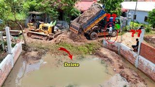 Perfectly New PROJECT!! 5-T Dump Truck Overloading Soils Into Fence For Fill Water and Dozer Pushing