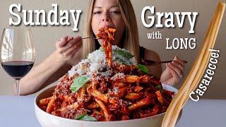 Sunday Gravy Pasta MUKBANG + Recipe with LONG Casarecce!