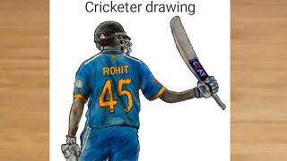 How to draw Rohit Sharma (Cricketer) back || Cricketer Rohit Sharma drawing || Rohit Sharma drawing