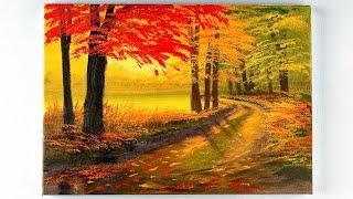 Landscape Painting in Autumn Season / Fall Painting / Acrylic Painting