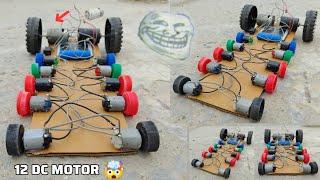 How to make | 12 Wheelers Motor Car | Using 12 DC Motor |  Powerful High speed Car