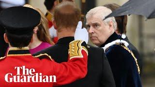 Prince Harry and Prince Andrew arrive at Westminster Abbey for coronation of King Charles