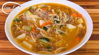 Traditional Mexican Fideo Soup with Ground Beef (Sopa de Fideo con Carne Molida)