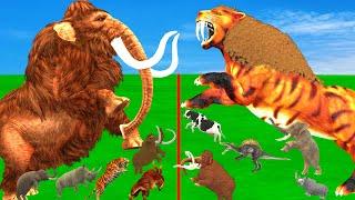 ARBS Prehistoric Mammals vs ARK Prehistoric Animals Tiger vs vs Woolly Mammoth Animal Epic Battle