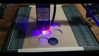 Sculpfun S30 20w laser test cutting pyro discs.