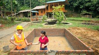 Beautiful girl build a pond with red bricks with the help of a young man - Phùng Thị Chài