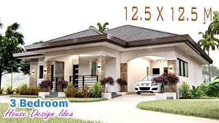 HOUSE DESIGN IDEA | 12.5 X 12.5 Meters | 3 Bedroom Pinoy House