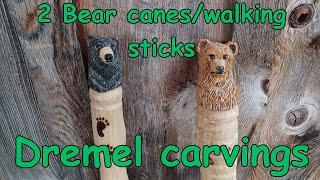 Kodiak and Black Bear cane carving #woodcarving #walkingsticks #powercarving #dremelwoodcarving