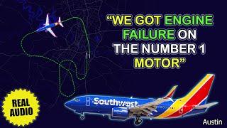 Engine failure during climb. Southwest Boeing 737 performs emergency return to Austin. Real ATC