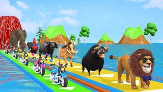 Paint & Animals Cow,Gorilla,Elephant,Lion,Tiger,Dinosaur, Fountain Crossing Transformation Cartoon