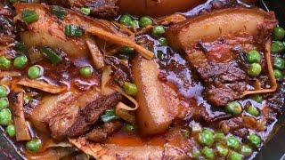 Pork with fermented bamboo shoots & green peas curry ||Tasty Pork curry|| Naga Kitchen