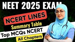 Neet 2025 Most Important Expected Questions| Summary Table of all chapters| Most important Topics