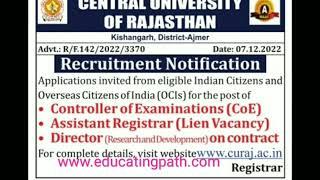 Non Teaching jobs vacancy in Central University of Rajasthan CUR