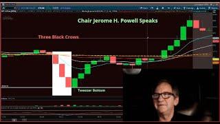 SPY Chair Jerome H. Powell. reaction, Three Black Crows on 5 minute