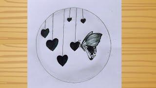How to draw butterfly in circle - pencil sketch / Easy Drawing Tutorial