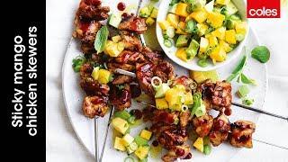 Sticky mango chicken skewers