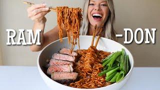 Ram-Don MUKBANG | Chapagetti + Neoguri Noodles w/ Steak from the movie Parasite!