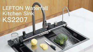 Lefton Adjustable Waterfall Faucet Kitchen Sink with Digital Temperature Display & Lighting-KS2207