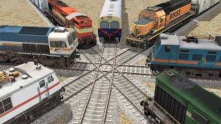 7 Trains on Diamond Crossing : Crossing Each other #railroad