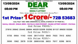  Evening 08:00 P.M. Dear Nagaland State Live Lottery Result Today ll Date-13/09/2024 ll