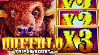 BIG WIN! TRIPLE SUNSETS!!  BUFFALO TRIPLE BOOST Slot Machine (ARISTOCRAT GAMING)