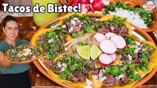 Cena para el Dia del "GRITO" TACOS de BISTEC Estilo CALLEJEROS | con Salsa Verde TAQUERA |