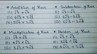 How to solve root | addition subtraction multiplication division of root | Root