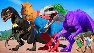 Dinosaur Superman T-rex vs. Batman, Joker & Spiderman Pro 4 SuperHero Dinosaurs Team