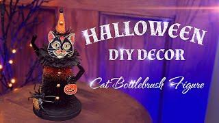 Halloween DIY Decoration - Halloween Crafts - Black Cat Bottlebrush Figure tutorial - Craft Along